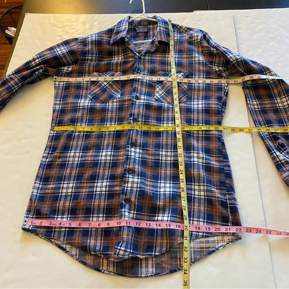 Vintage 90s Plaid Button Down Flannel Shirt Mens Large Tall Unisex Printed Brown - Picture 8 of 11